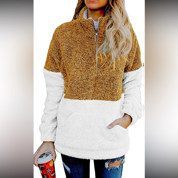 BTFBM Jackets & Blazers - BTFBM Women Sherpa Pullover Quarter Zip Long Sleeve Fluffy Soft Fleece Jacket MD